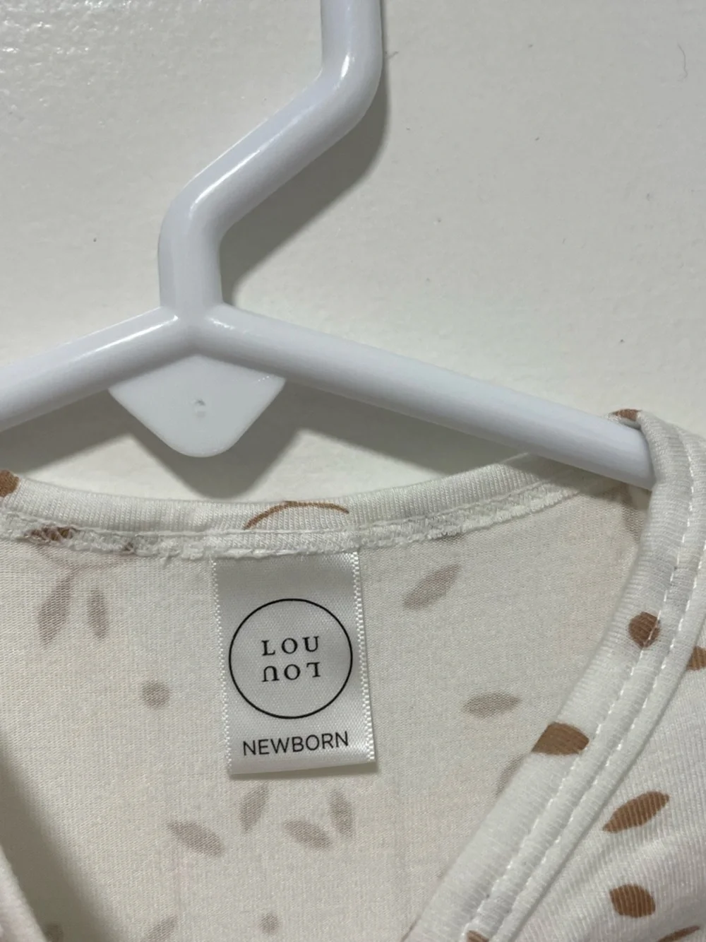 Lou Lou Neutral Leaf Print Baby Gown with Button Front